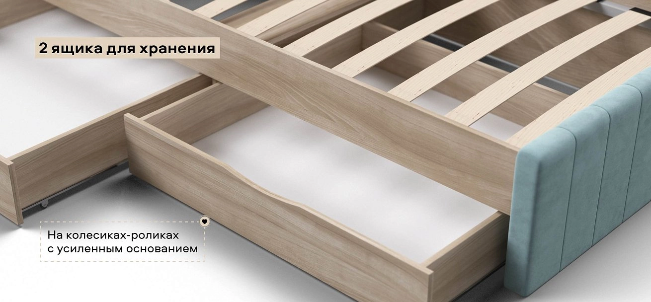 Лофт Мини Кровать 90*200 велюр Монолит аква, Сонома