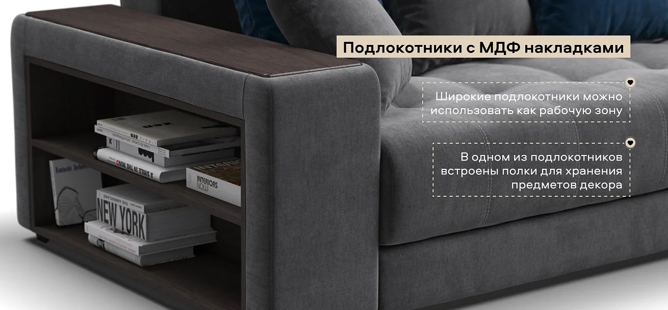 Угловой диван Дубай велюр Монолит серый, велюр Монолит синий