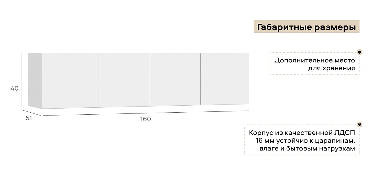 Антресоль 160 4Д Белый
