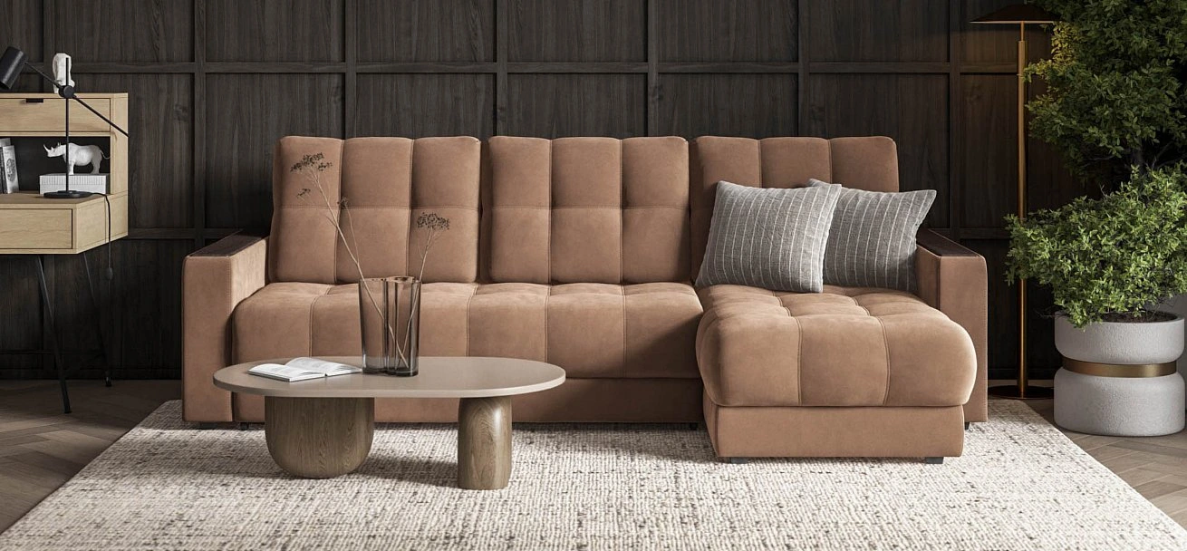 Угловой диван Босс Классик велюр Монолит мокко