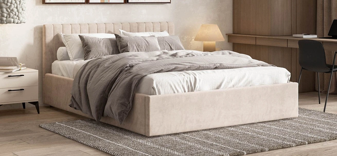 Ронда Кровать+ПМ 160*200 велюр Монолит латте