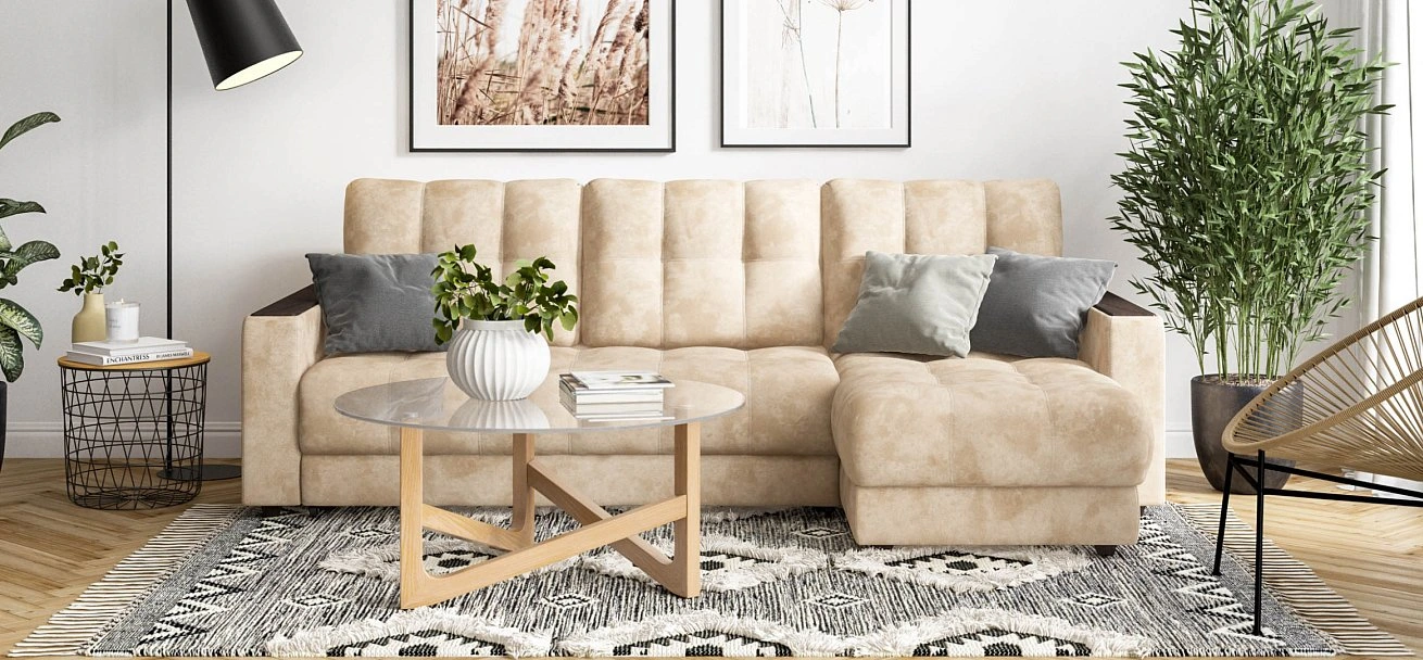 Угловой диван Босс Классик велюр Алькантара пепел