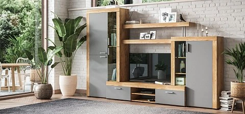 Стенка Монтана Крафт табачный, Серый графит 2