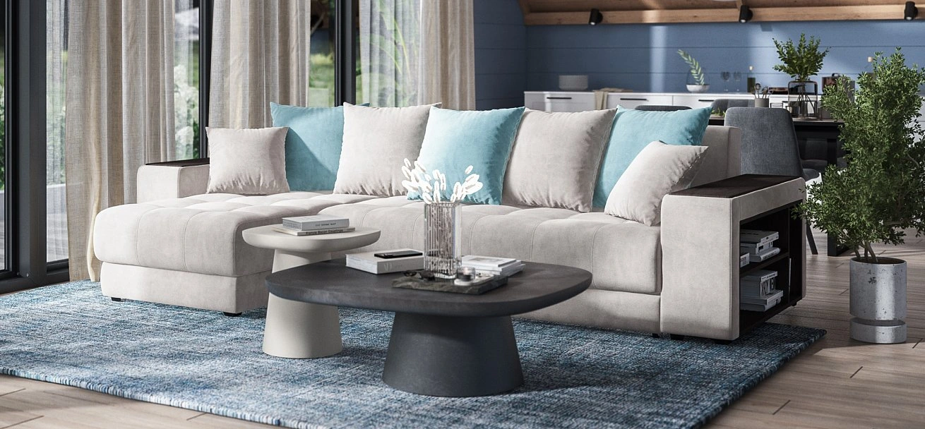 Угловой диван Дубай велюр Монолит латте, велюр Монолит аква