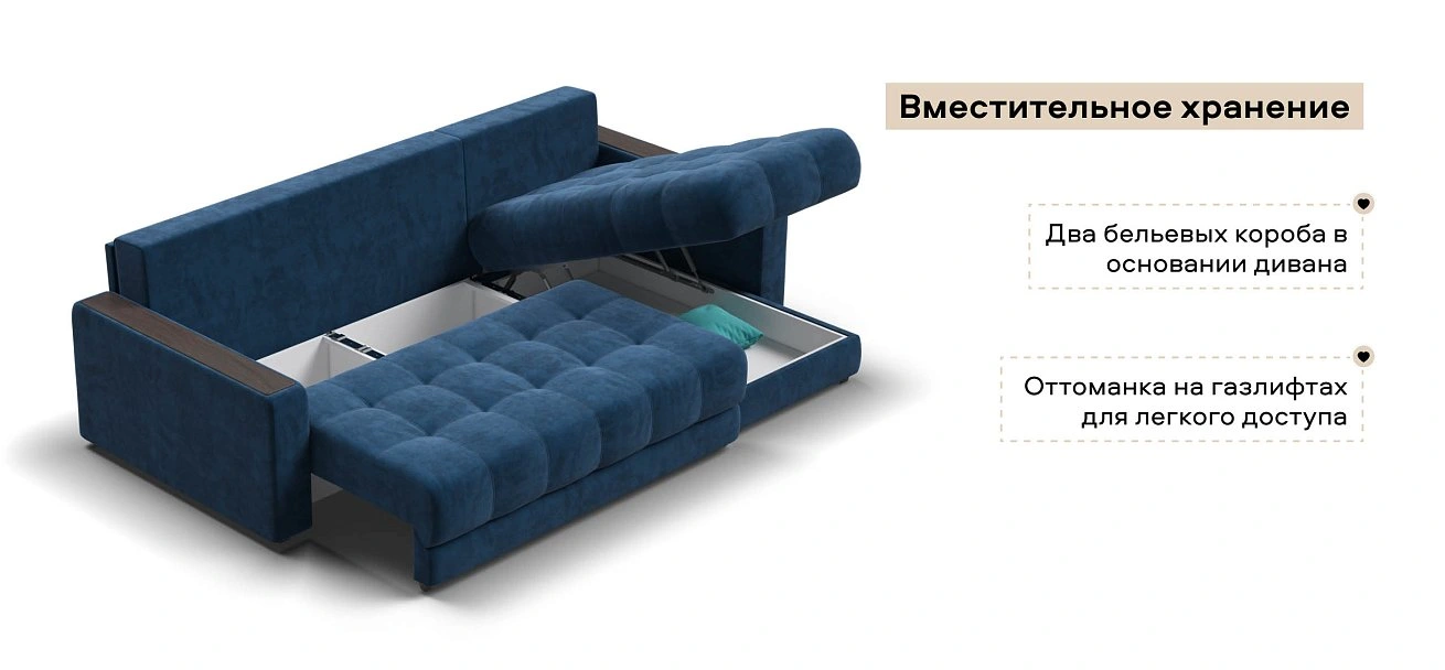 Угловой диван Босс Классик велюр Монолит синий