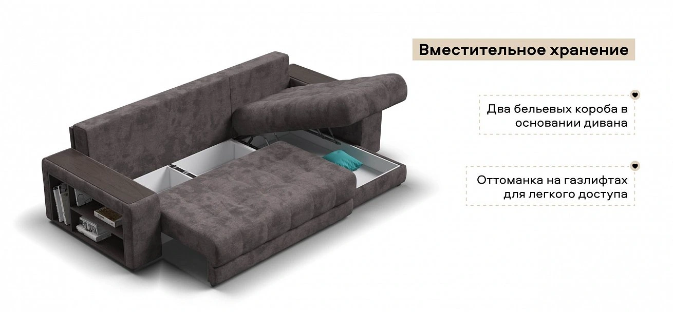 Угловой диван Босс ХЛ велюр Алькантара серый