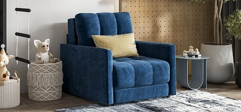 Босс Лофт кресло-кровать велюр Монолит синий 2