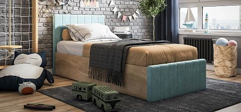 Лофт Мини Кровать 90*200 велюр Монолит аква, Сонома 2