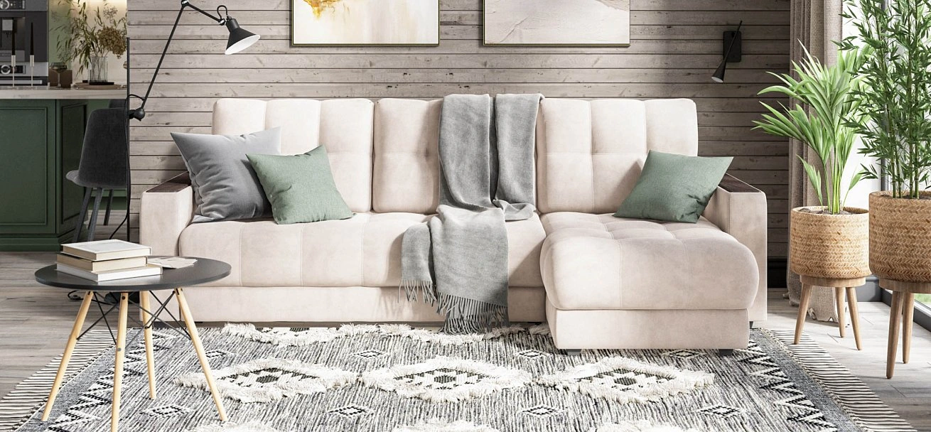 Угловой диван Босс Классик велюр Монолит латте