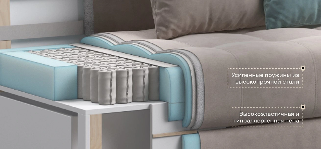 Угловой диван Дубай велюр Монолит латте, велюр Монолит аква