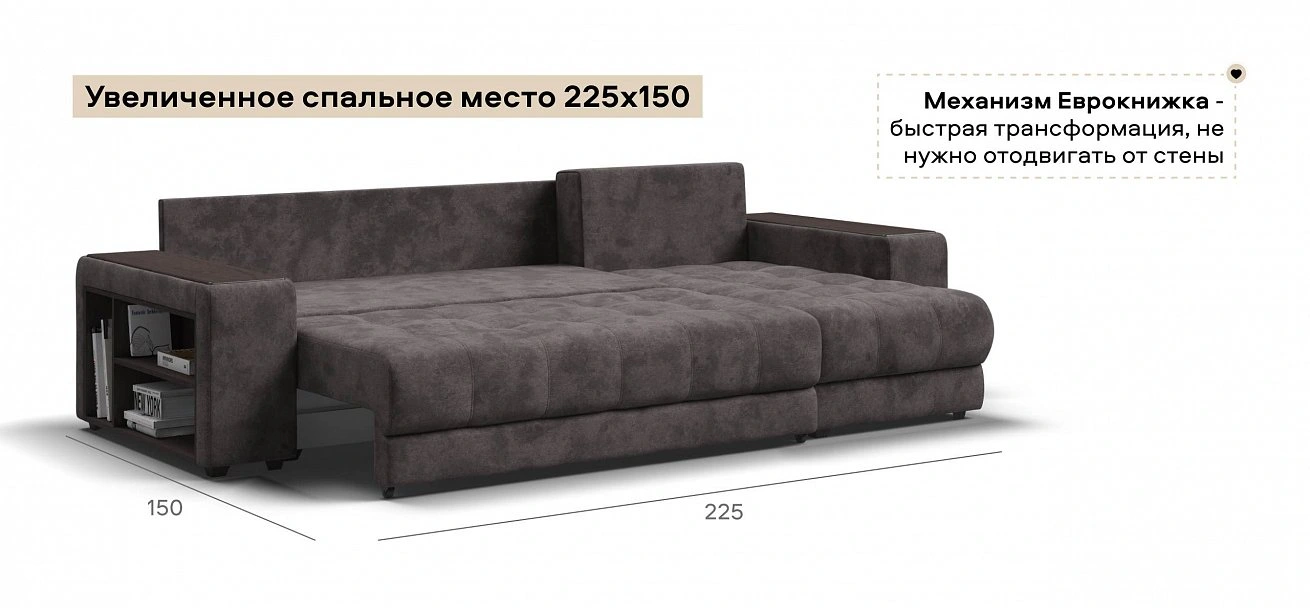 Угловой диван Босс ХЛ велюр Алькантара серый