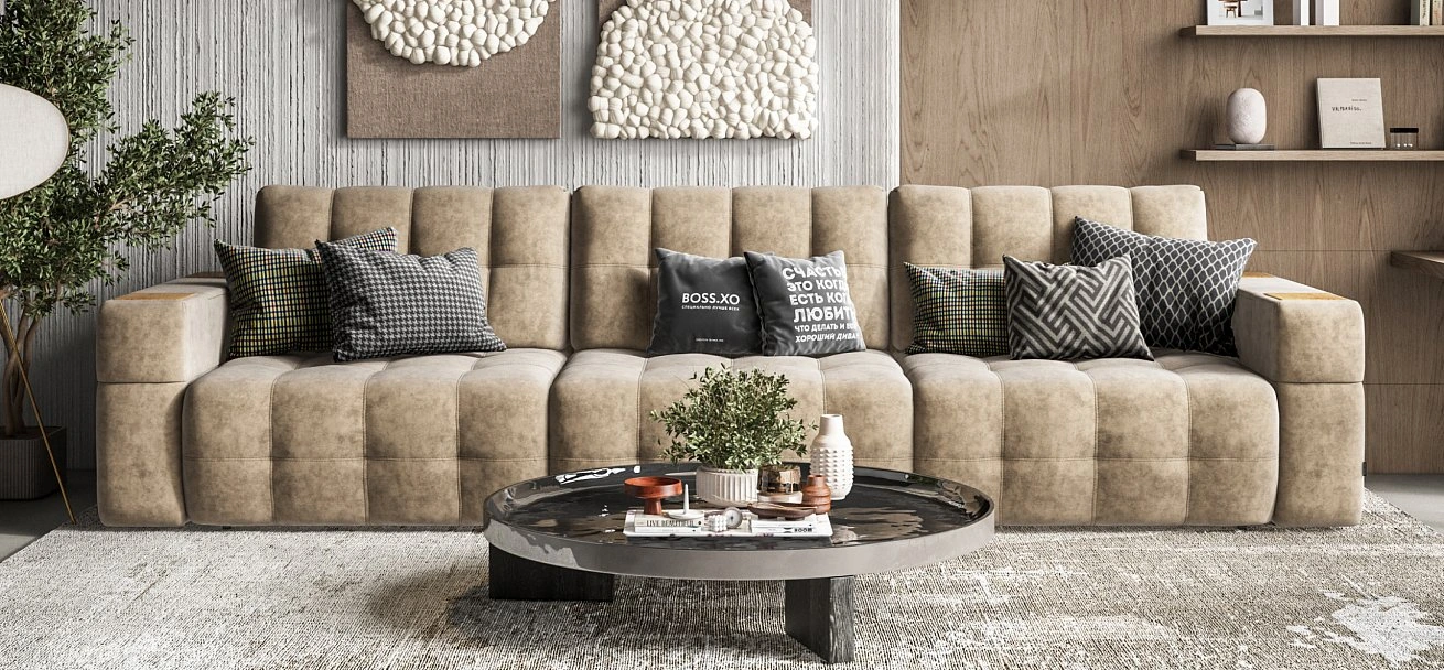 Диван Босс ХО Макс велюр Роял тауп / Дымчатый Крафт