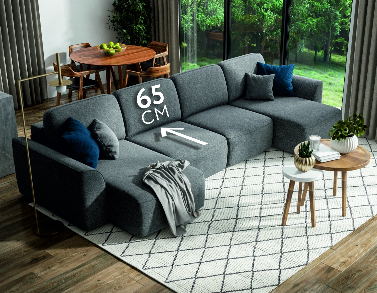 Суперудобная глубокая посадка сиденья – 65 см создаст максимальный комфорт во время отдыха