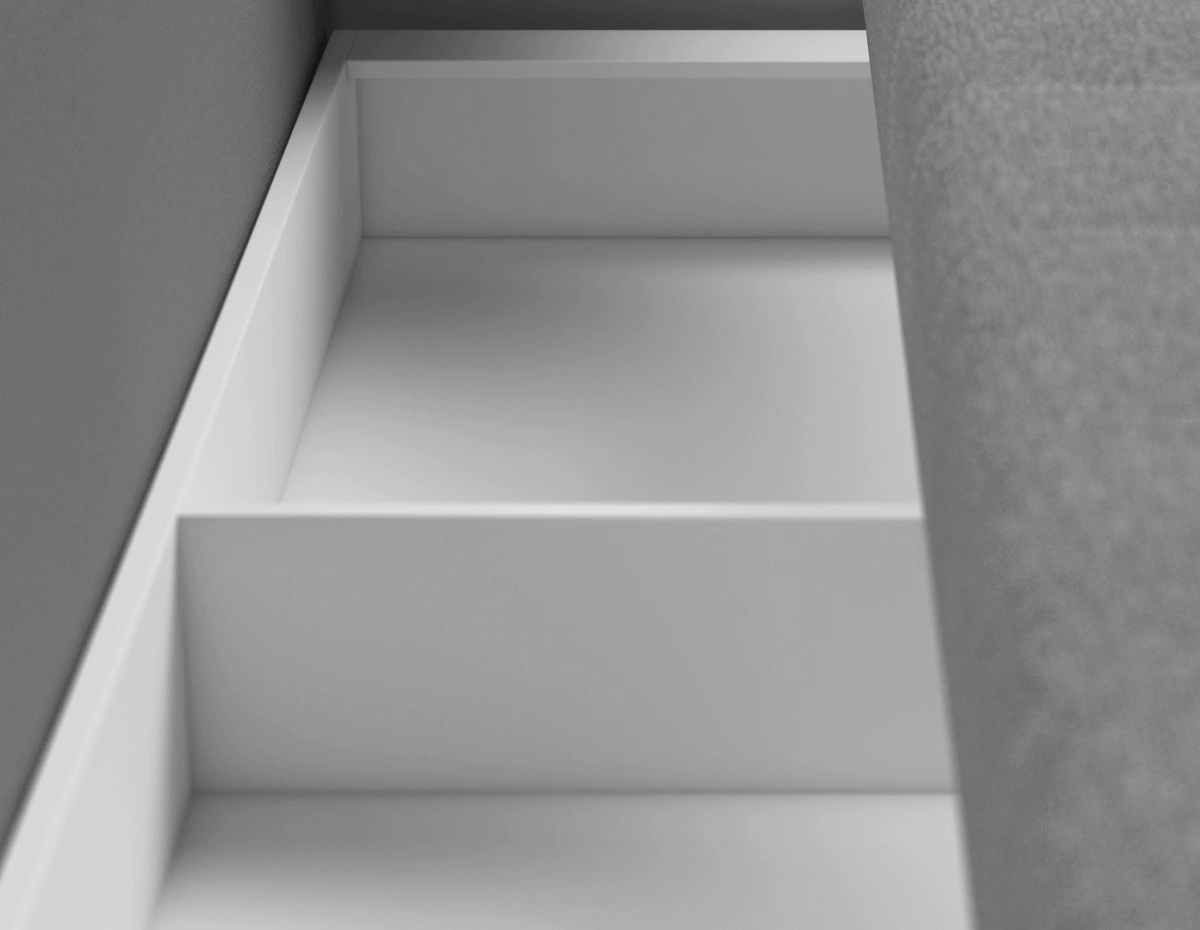 Бельевой короб под посадочной частью разделен на 2 отсека - удобное и безопасное хранение.