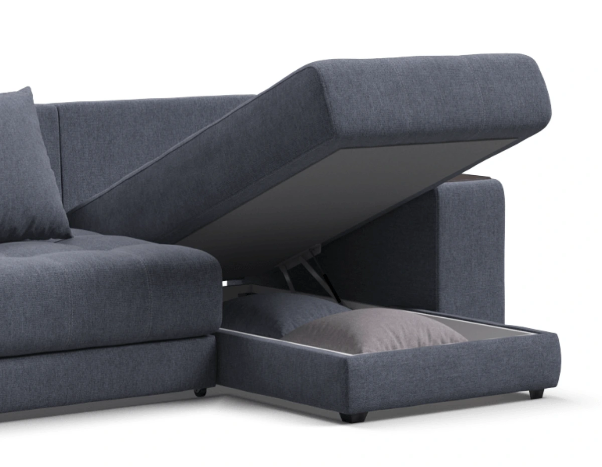 Бельевой короб в оттоманке, который легко поднимается с помощью газлифтов.