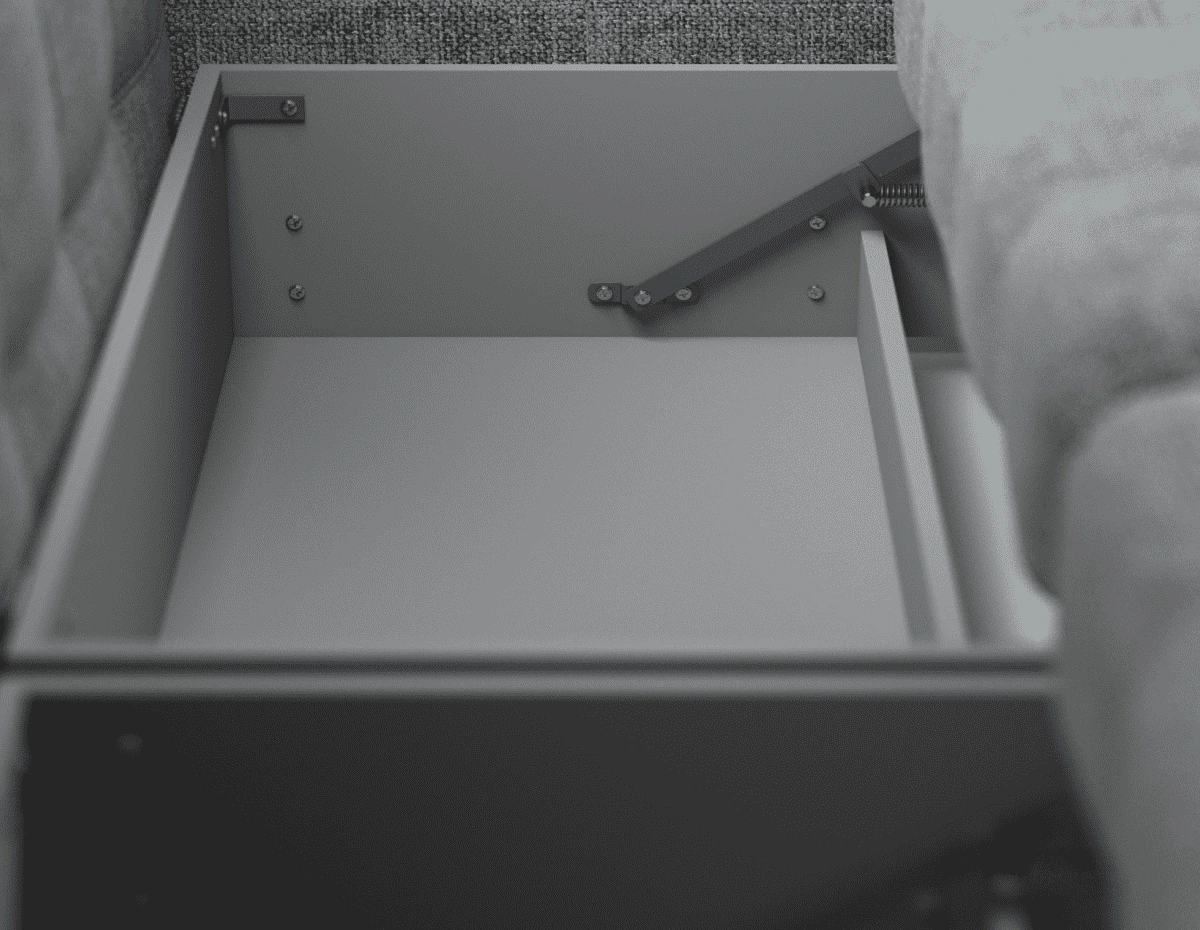 Бельевой короб под посадочной частью разделен на 3 отсека - удобное и безопасное хранение постельного белья.