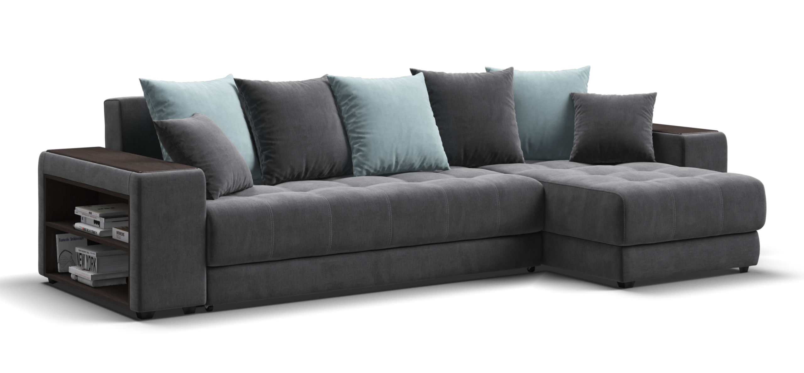 

Угловой диван Дубай велюр Монолит серый, велюр Монолит аква