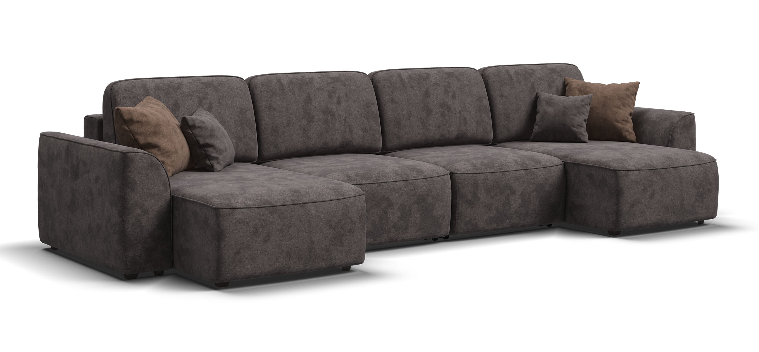 П-образный диван Кинг Модуль велюр Алькантара серый