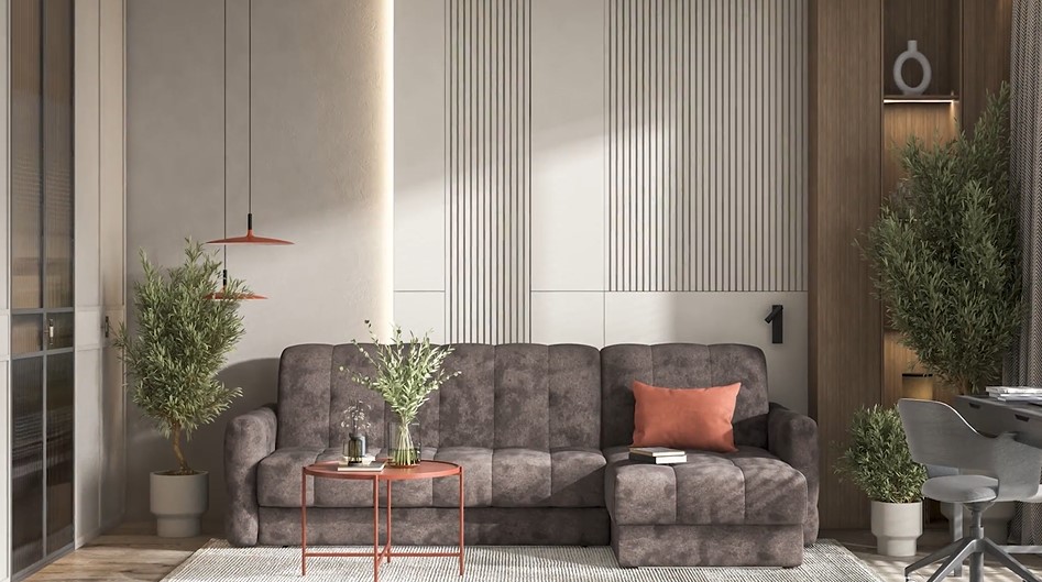 Угловой диван Босс Слип 160 велюр Монолит серый