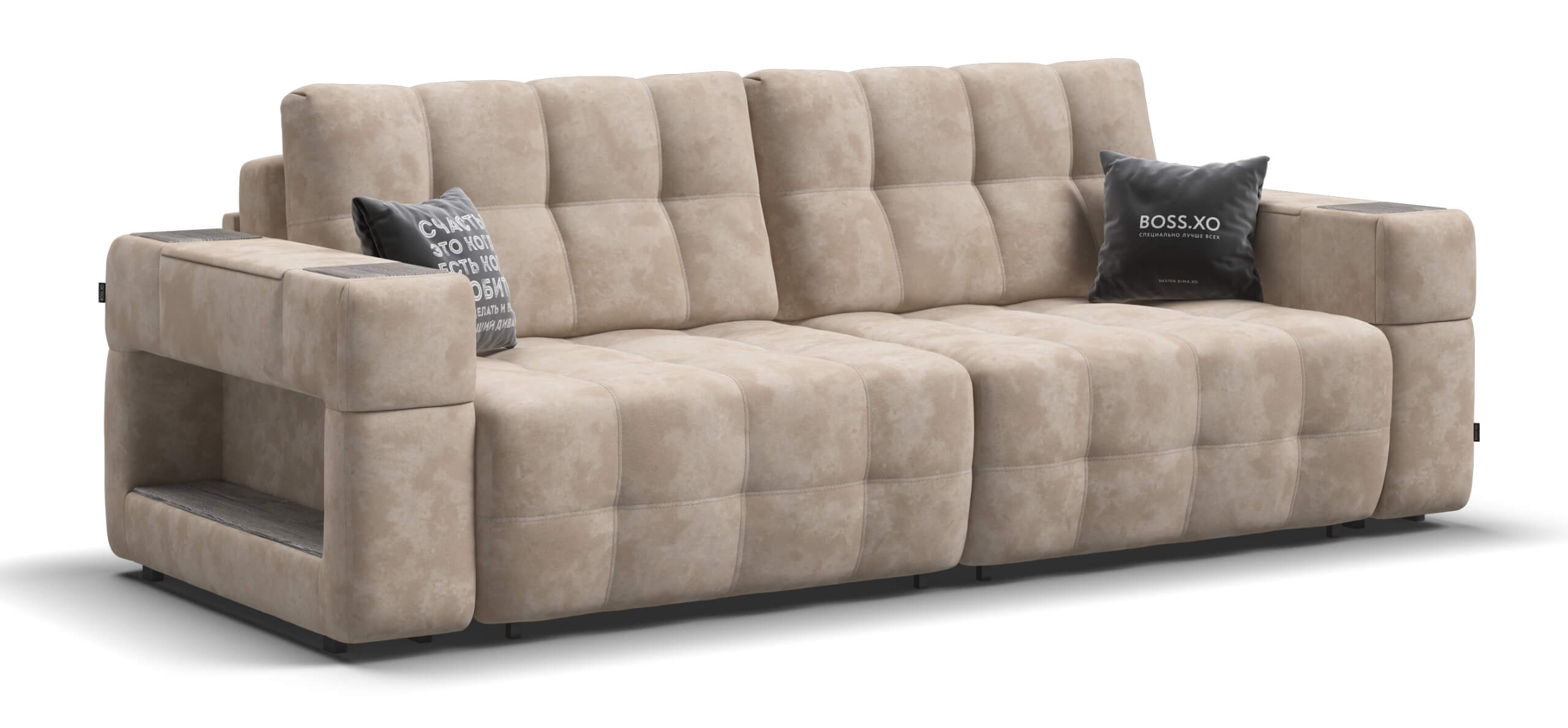 

Диван Босс ХО велюр Алькантара пепел / Камень