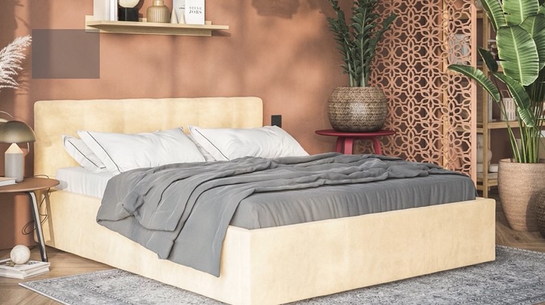 Белла Кровать+ПМ 160*200 велюр Монолит латте