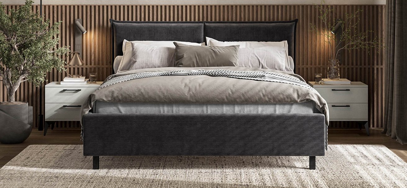 Лео Кровать 160*200 Вельвет Корд графит