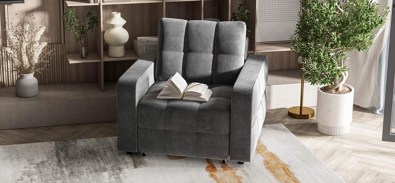 Денди кресло-кровать велюр Монолит серый