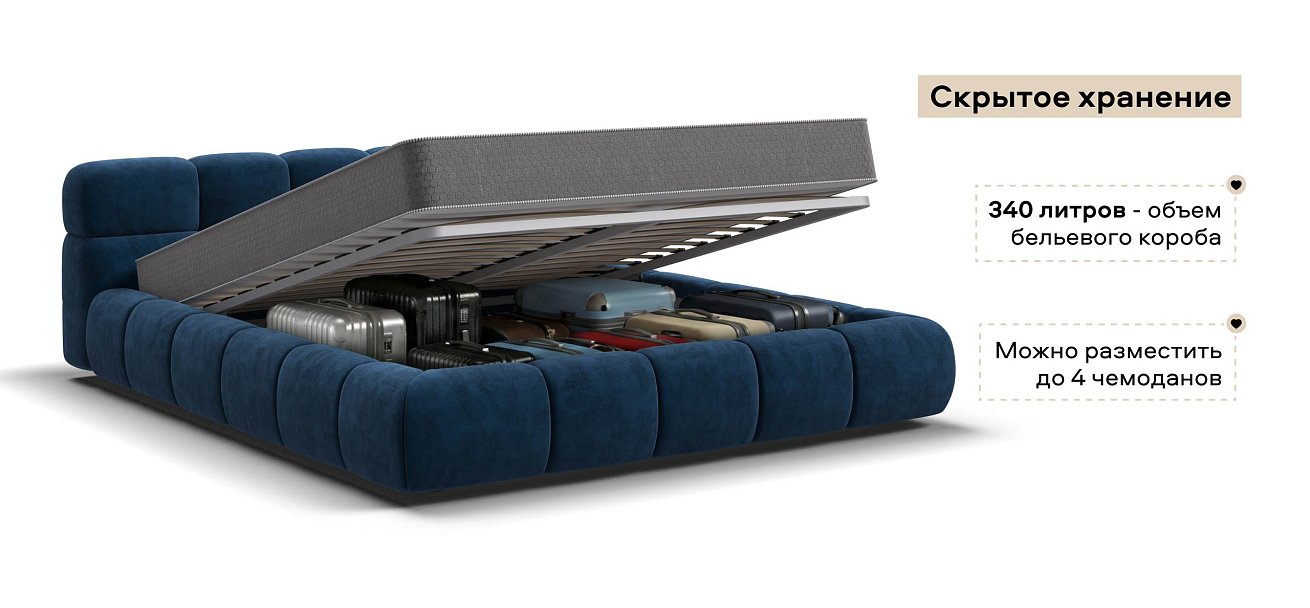 Босс Дрим Кровать+ПМ 160*200 велюр Монолит синий