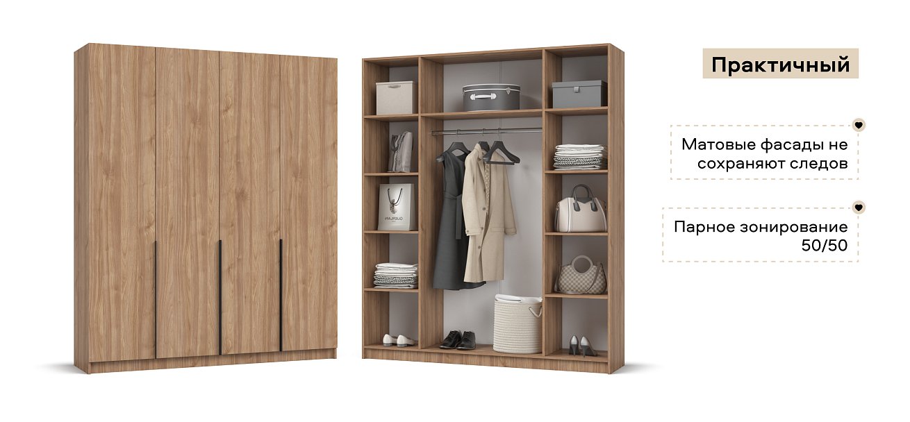 Босс Стандарт 180*220 шкаф распашной 4Д 01 Орех Селект