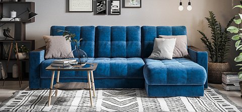 Угловой диван Босс Классик велюр Монолит синий 2