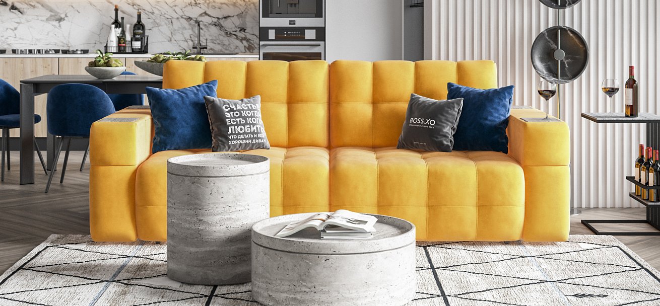 Диван Босс ХО велюр Монолит желтый / Камень