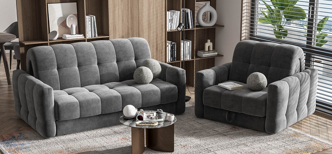 Босс Слип кресло-кровать велюр Монолит серый