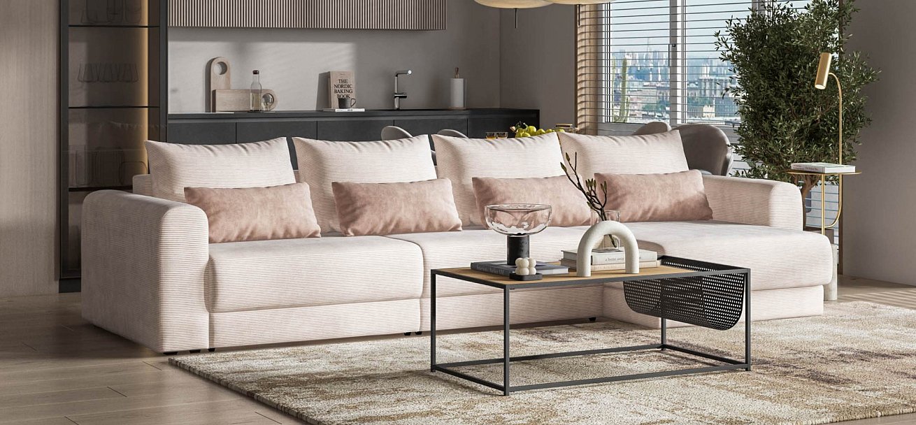 Модульный угловой диван Ричмонд Модуль Макс Вельвет Корд бежевый