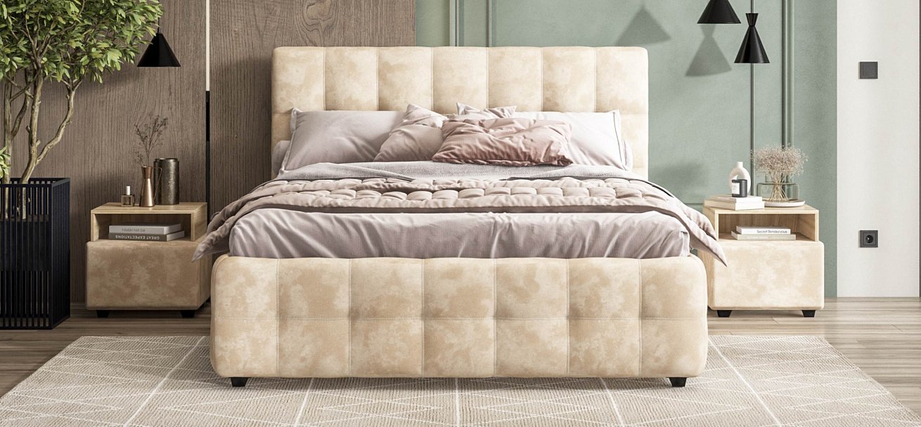 Босс Кровать+ПМ 160*200 велюр Алькантара пепел