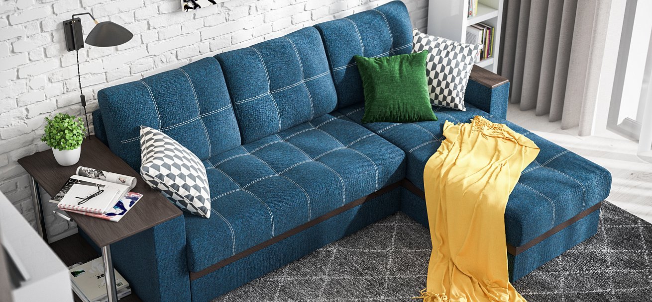 Угловой диван Атланта Люкс Рогожка Мальмо синий