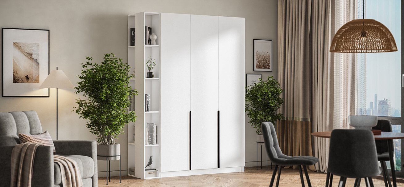 Рим 135 шкаф распашной 3Д+ящики 01 Белый