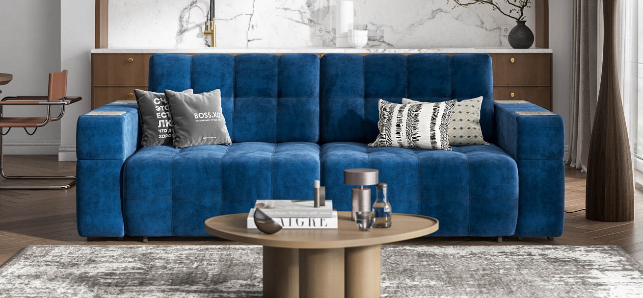Диван Босс ХО велюр Монолит синий / Камень