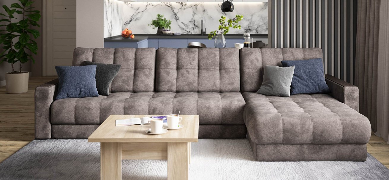 Угловой диван Босс Макс велюр Алькантара серый