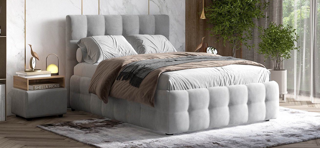 Босс Кровать+ПМ 140*200 велюр Монолит сталь