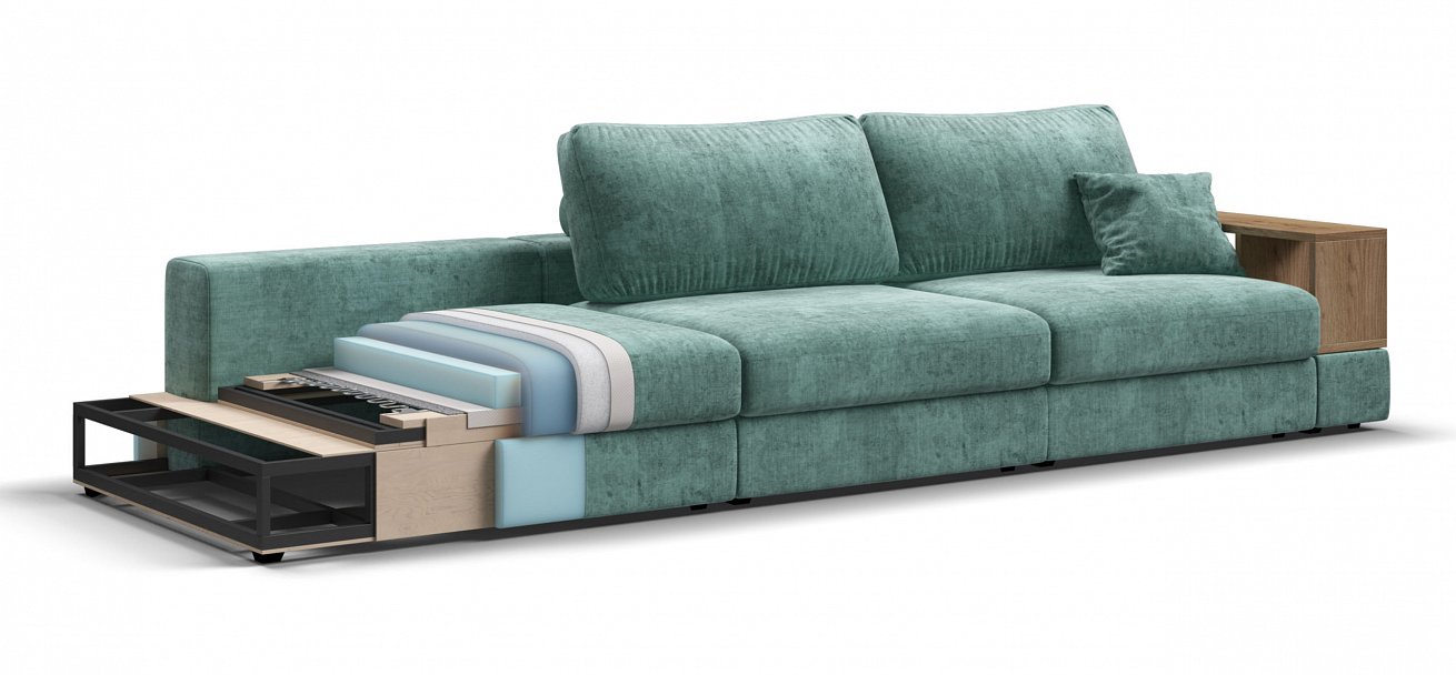 Диван-кровать BOSS MODOOL MAX шенилл Gloss минт с двумя полками подлокотниками