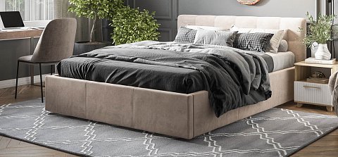 Белла Кровать+ПМ 160*200 велюр Монолит латте 2