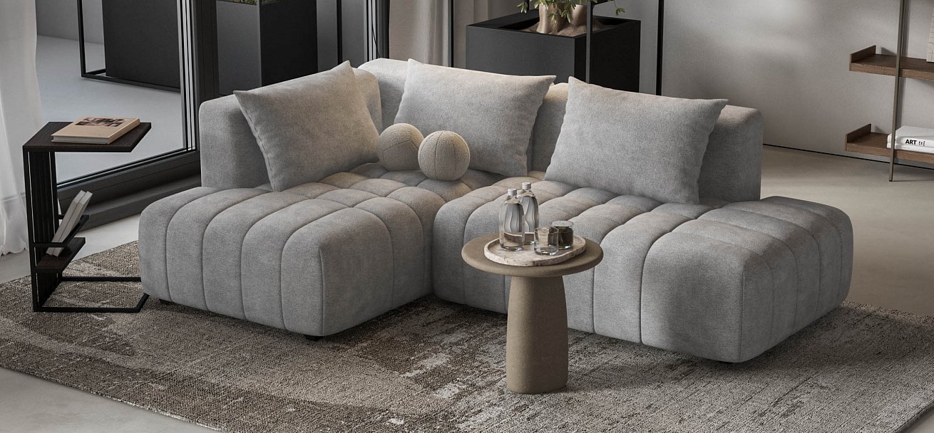 Угловой диван левый Босс Твин Шенилл Клауд серый