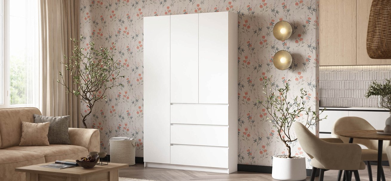 Идея 135 шкаф распашной 3Д+ящики Белый