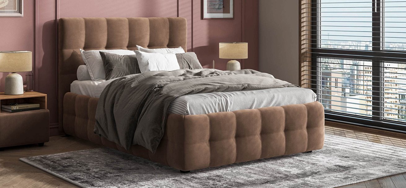 Босс Кровать+ПМ 140*200 велюр Монолит мокко