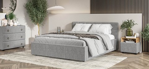 Белла Кровать+ПМ 160*200 Рогожка Мальмо серый 2