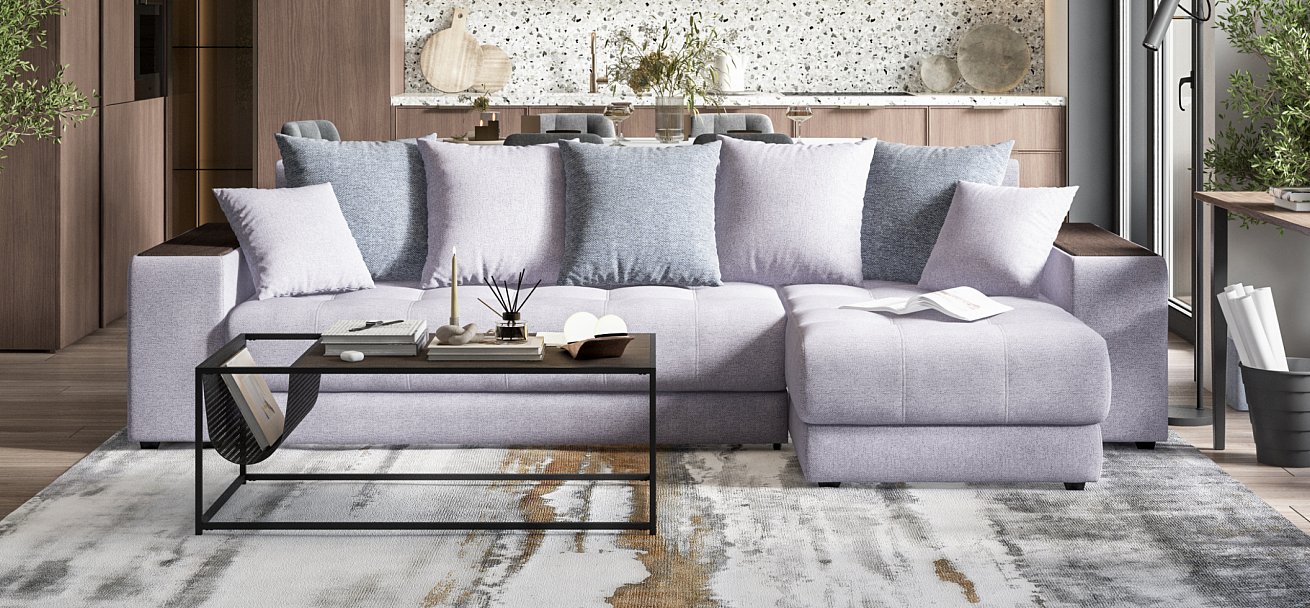 Угловой диван Дубай Рогожка Мальмо платина, Рогожка Венто серый