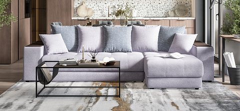 Угловой диван Дубай Рогожка Мальмо платина, Рогожка Венто серый 2