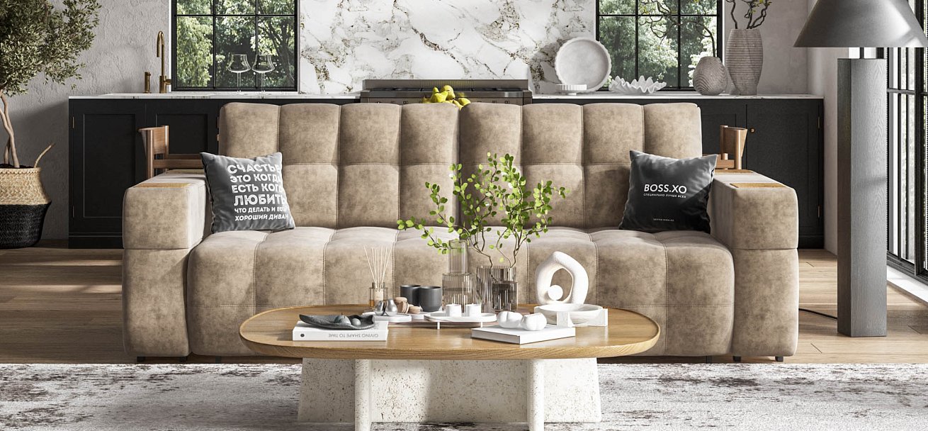 Диван Босс ХО велюр Роял тауп / Дымчатый Крафт