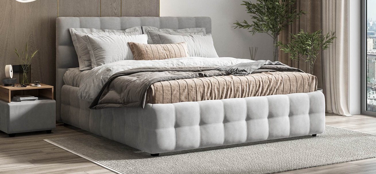 Босс Кровать+ПМ 180*200 велюр Монолит сталь