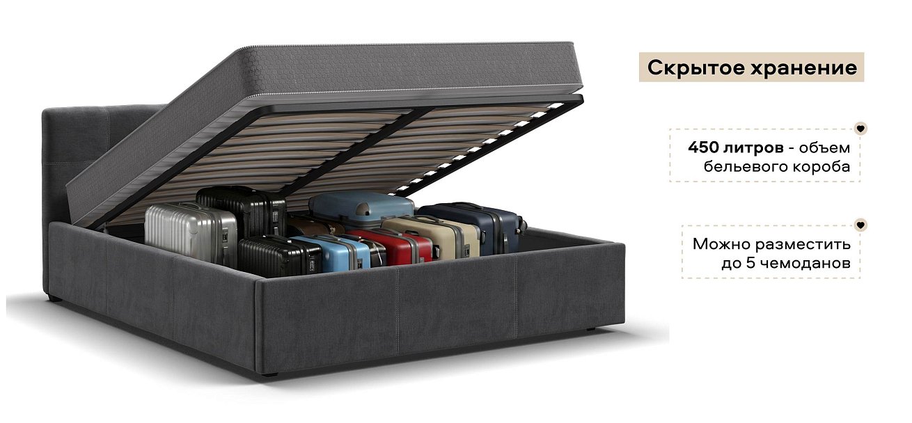 Белла Кровать+ПМ 160*200 велюр Монолит серый